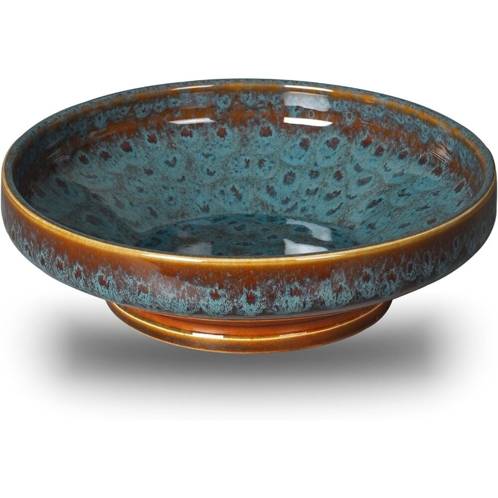 New Ceramic Fruit Bowl 10.2 Inch Decorative Pedestal Bowl for Kitchen Counter - Picture 5 of 8